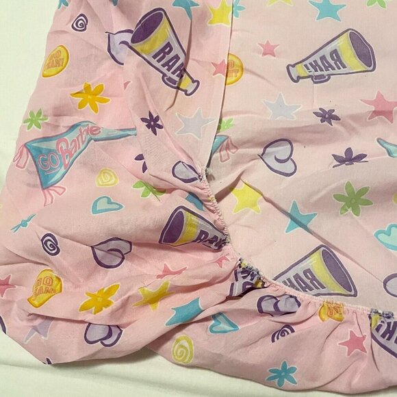 Vintage 1998 Barbie Cheerleader Go Team Cheer Full Fitted Sheet - Picture 11 of 15